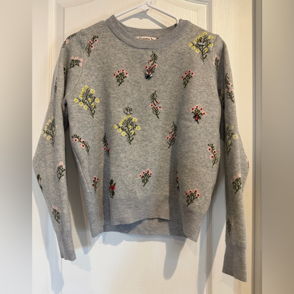 Nanette Lepore Gray Floral Embroidered Crewneck Sweater - Picture 3 of 7